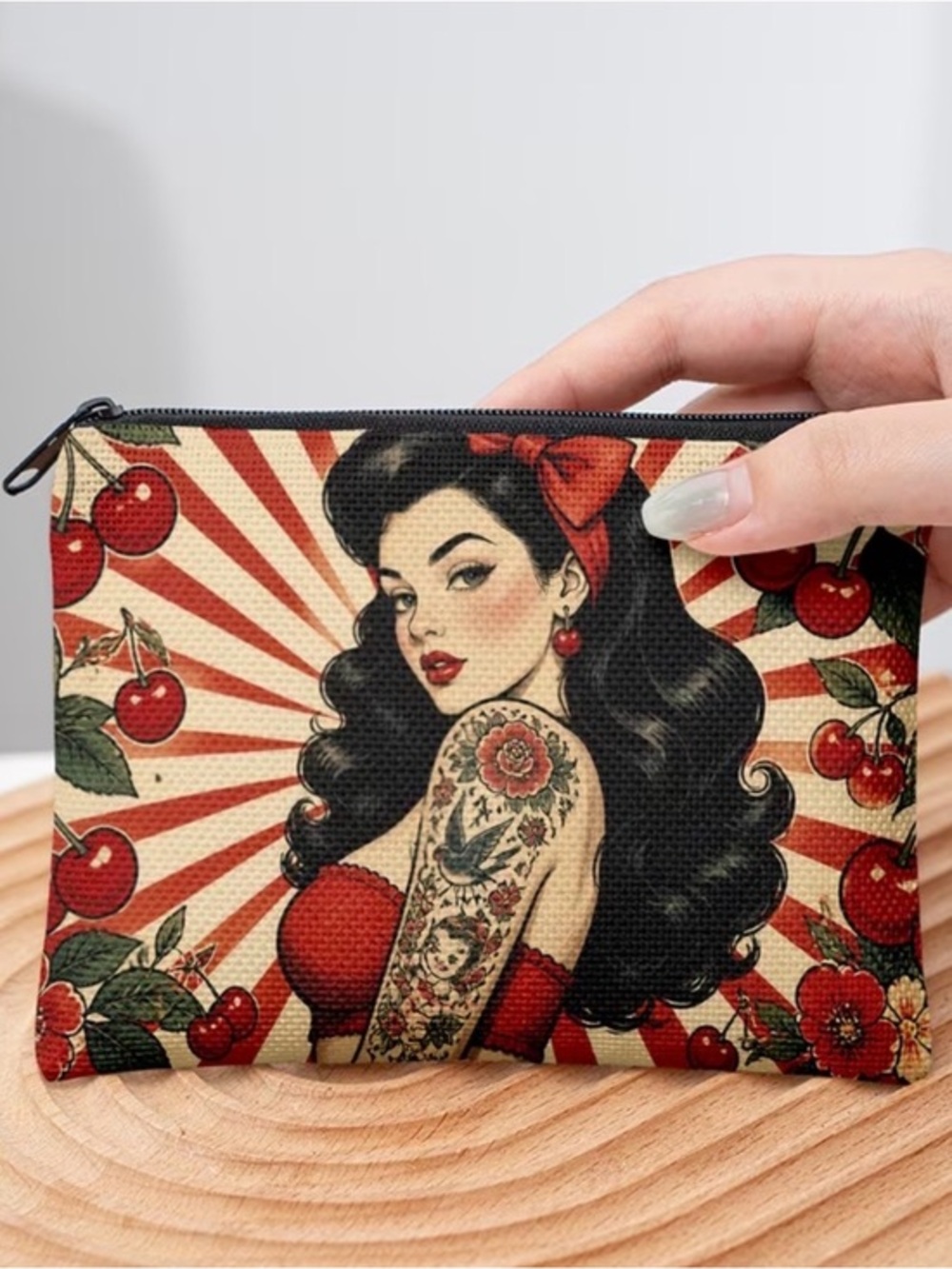 Retro Pin-Up Cherry Cosmetic Bag in Red